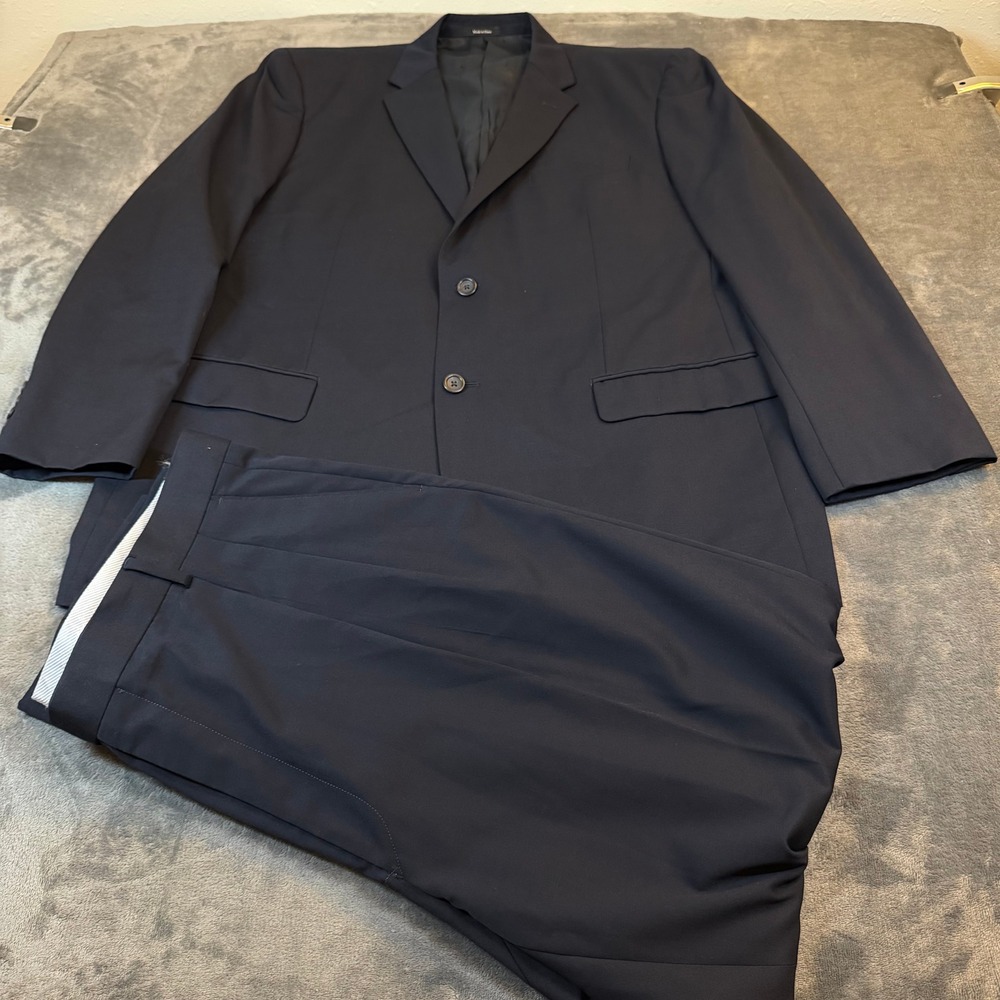 Joseph Feiss 2 Button Suit Jacket Mens 46 Regular Navy Blue 100% Wool 40x31"